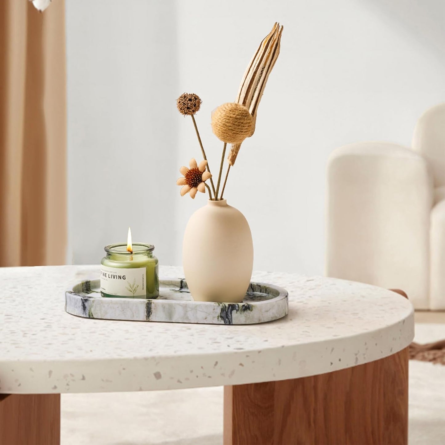 WORHE Natural Marble Vanity Tray Luxury Oval Stone Trays for Jewelry Perfume Candle, Calacatta Viola Decorative Dish for Bathroom,Bedroom,Dresser Countertop Storage Organizer for Home Decor (WH059)