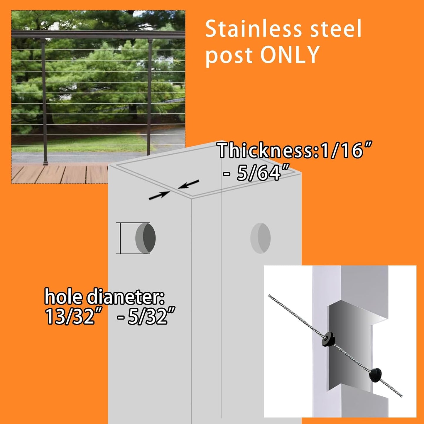 300 Pack Cable Railing Rubber Grommets for 1/8"" 5/32"" 3/16"" Cables for Metal Cable Railing Posts, 1/8"" Cable Railing Kit Protector Sleeve Grommet for Outdoor Indoor Metal Posts (300)