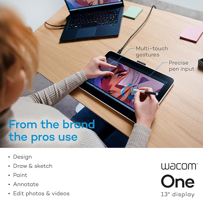 Wacom One 13 Touch Drawing Tablet with Screen, 13.3" HD Full-Laminated Touchscreen Digital Art Pad with Creative Software and Training, Graphics Drawing Tablet for Mac, Windows PC, Chromebook