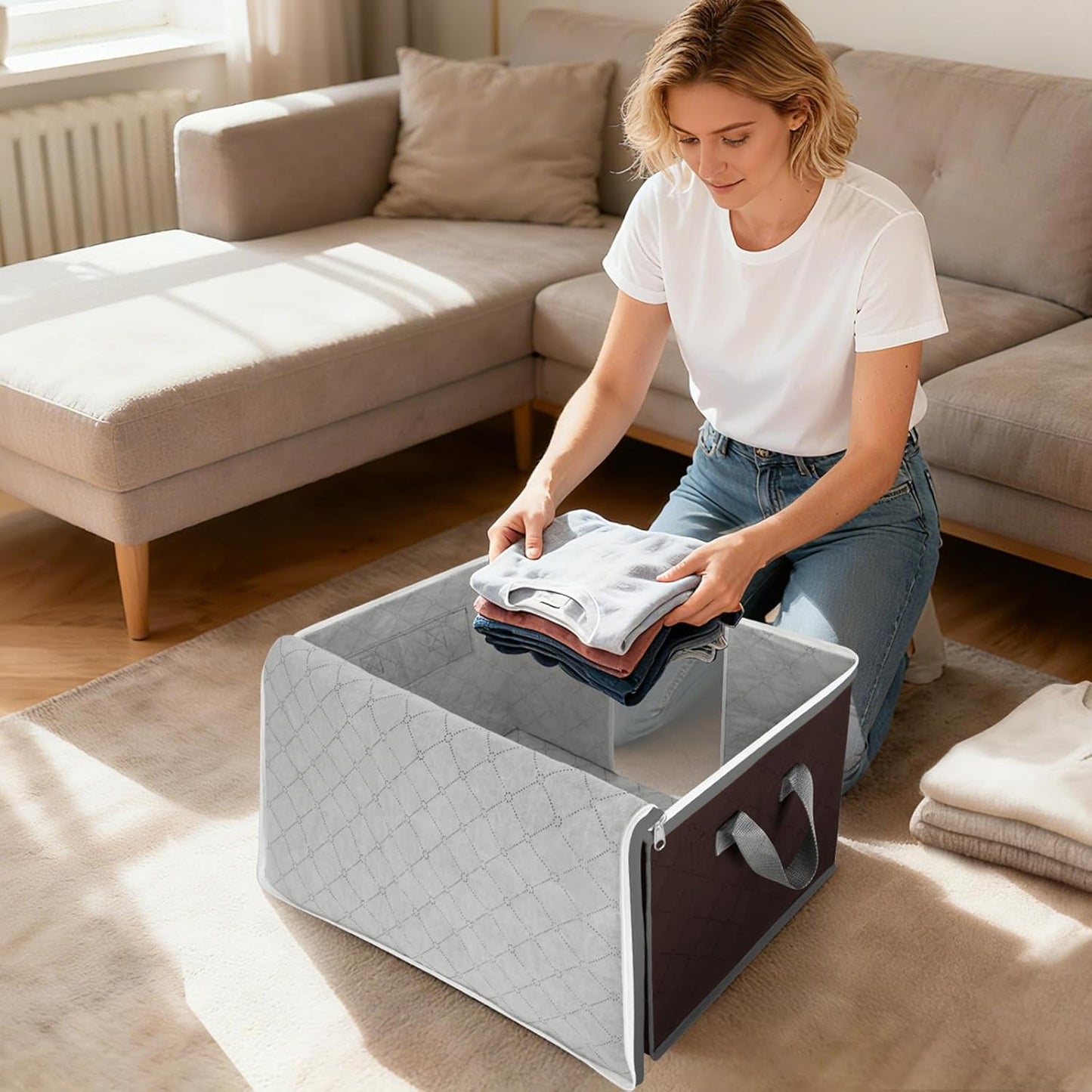 BALEINE 2 Pack Clothes Storage Bags, 16 Gallon Storage Containers with Reinforced Handle, Sturdy Zipper, Closet Organizer for Blanket, Comforter, Pillow, Bedding (Brown, 2 Pack)