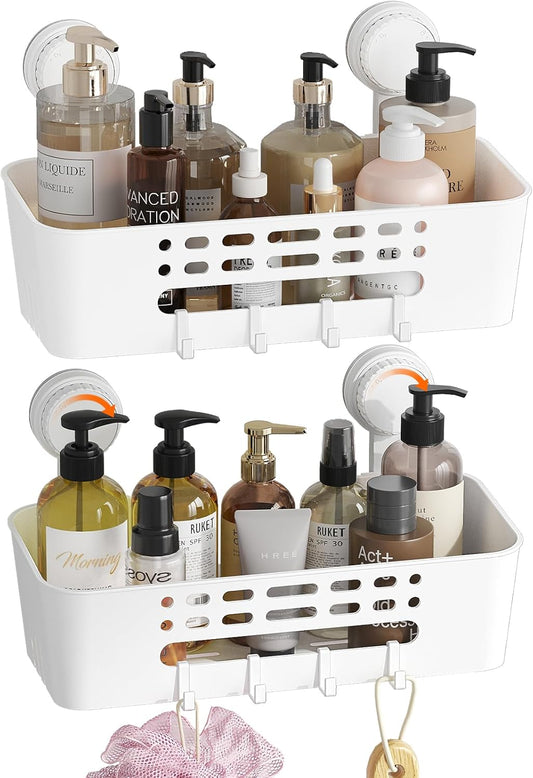 Lifewit Shower Caddy Suction Cup, 12.4inch Large Removable Shower Shelves for Inside Shower, NO-Drilling Bathroom Organizers and Storage Rack for Shampoo Strong Vacuum Suction, 2 Pack