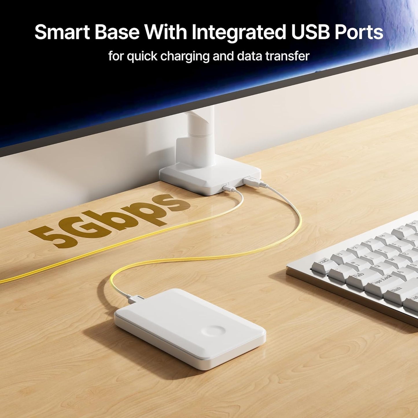 monTEK Single Monitor Arm with USB for Max 45 Inch Ultrawide Screens Adjustable Monitor Desk Mount Holds 35 Lbs Cable Management with C Clamp/Grommet Desk Mount, VESA 75/100mm, MA1007UCWH