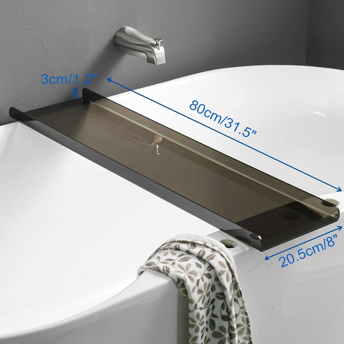 Bathtub Tray Caddy Black Bath Tub Rack Shelf, Luxury Bathroom Organizer Tablet Holder, Acrylic (Transparent Black) SHUNLI