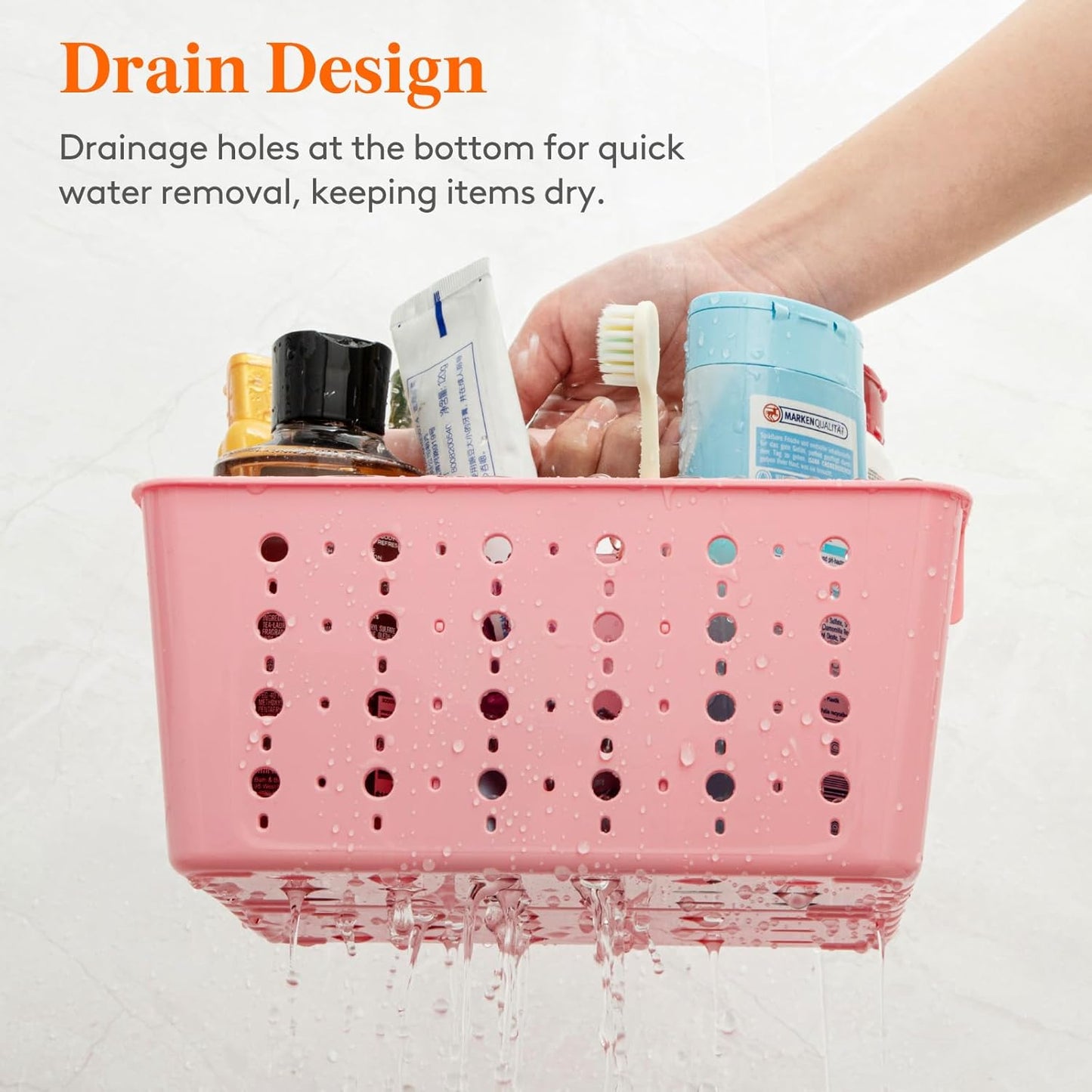 Lifewit Portable Shower Caddy with Handle, 3 Pcs Plastic Shower Caddy Dorm with Holes, Clean Organizer Basket for Bathroom, College, Dorm Room Essentials, Pink