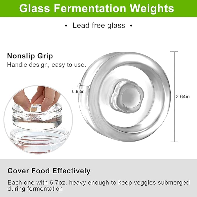 Samshow Fermentation Kit-4 Glass Fermentation Weights,4 Fermenting Lids,4 airlocks,4 Silicone Rings,5 Silicone Grommet for Wide Mouth Mason Jar for Sauerkraut,Vegetables and Other Fermented Food