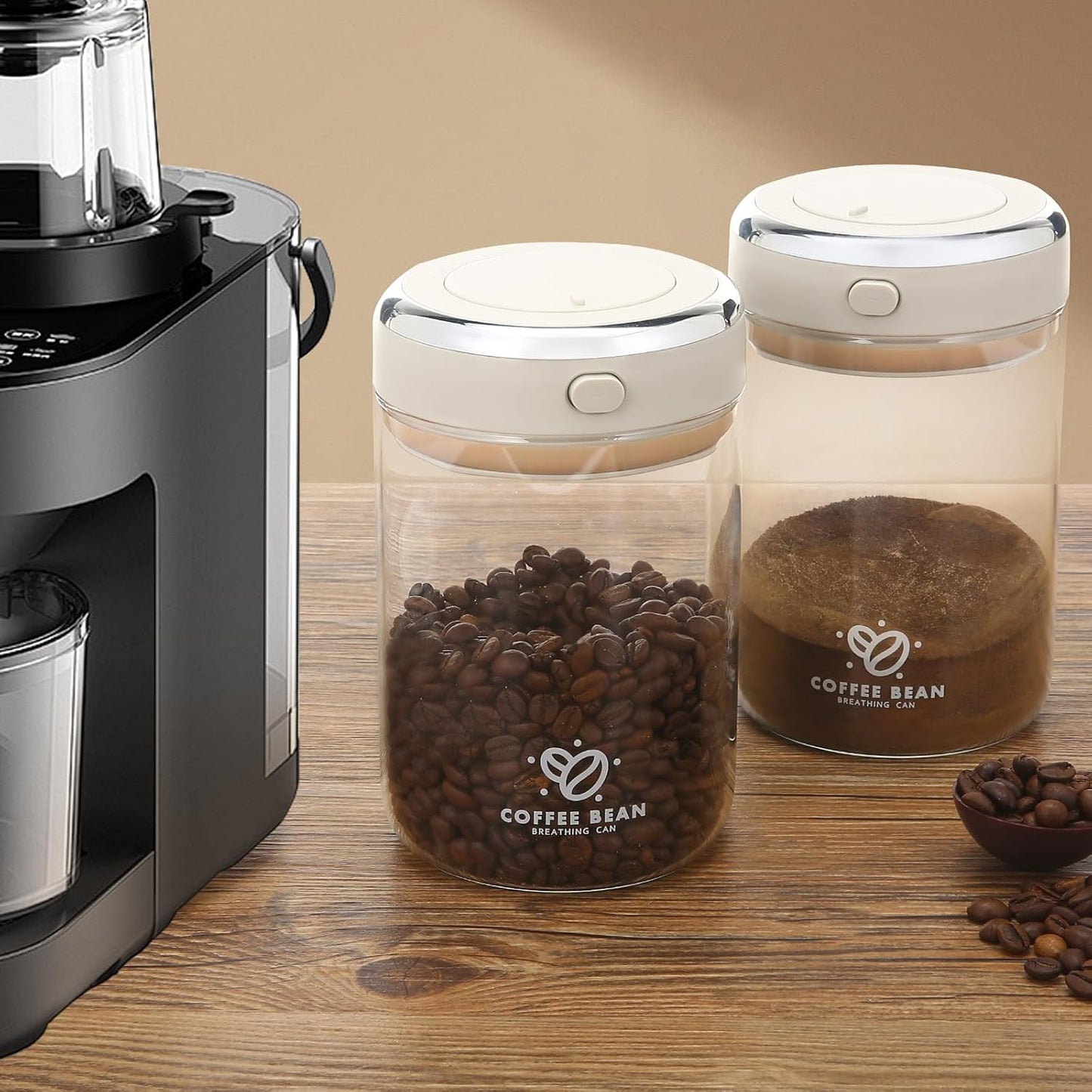 2 Pack 37oz Coffee Bean Storage Container with Scoop Glass Airtight Coffee Canister with One-Way Valve Airtight Lid Date Tracker Storage Container for Grounds Beans Tea Cereal Sugar Flour Cookies