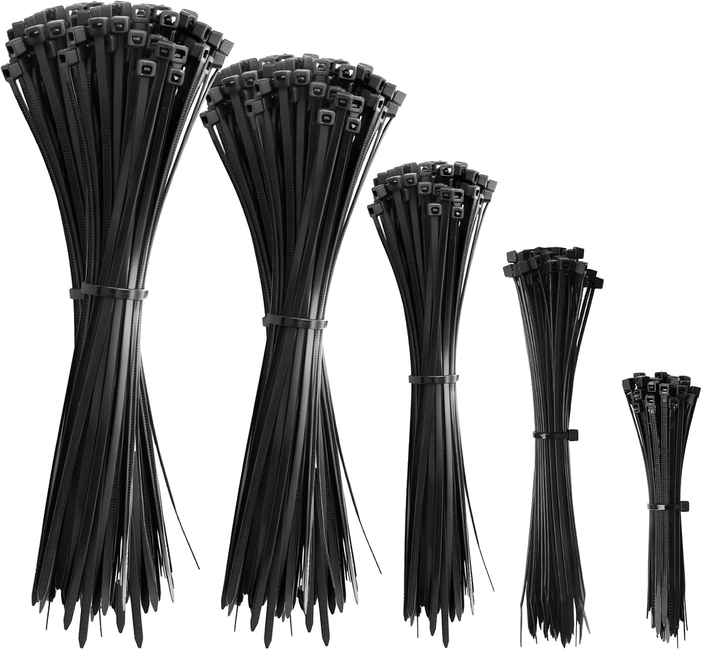 APIELE Cable Zip Ties 600 Pack BLACK Assorted Sizes 4 6 8 10 12 inch Multi-Purpose Self-Locking Nylon Cable UV Resistant Wire Ties for Indoor & Outdoor Home Office Garden Workshop
