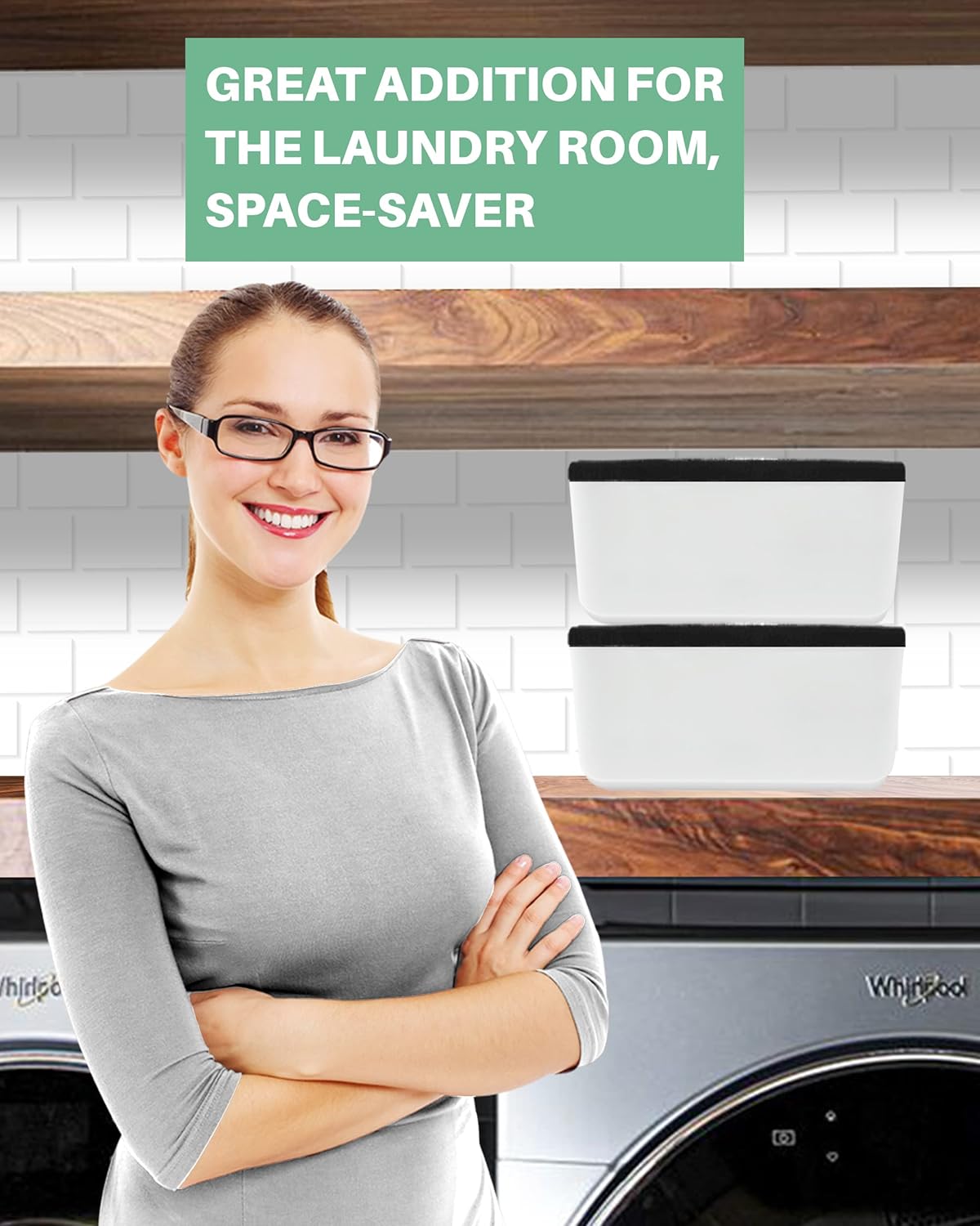 Skywin-2 Pack Laundry Pods Container with Slide Lid (Black),Laundry Pod Holder 15x8.7x4.5 In,Holds 11 Pounds, Fits 2 Bottles of Detergent,120-150 Pods,Laundry Pod Container, Dishwasher Pods Container