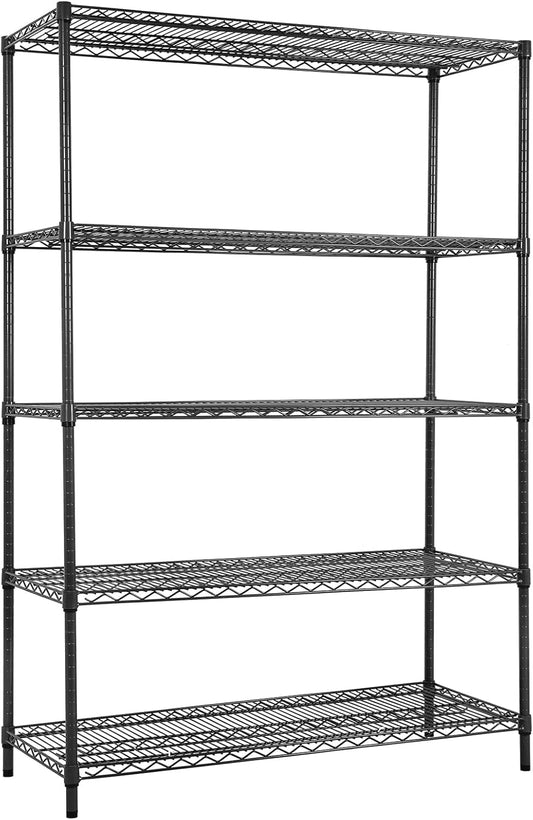 Land Guard 5 Tier Black Storage Racks and Shelving - 48" L x 20" W x 72" H Heavy Steel Material Pantry Shelves - Each Unit Loads 350 Pounds Wire Shelf, Suitable for Warehouses, Closets, Kitchens……