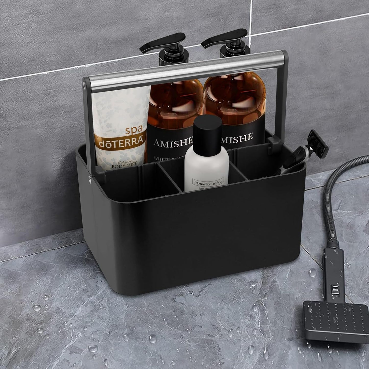Black Shower Caddy Portable: Plastic Bathroom Caddy Countertop,Cleaning Caddy Organizer with Handle,Utility Hard Shower Basket Storage Tote for Toiletry,College Dorm Room Essential for Guys/Men