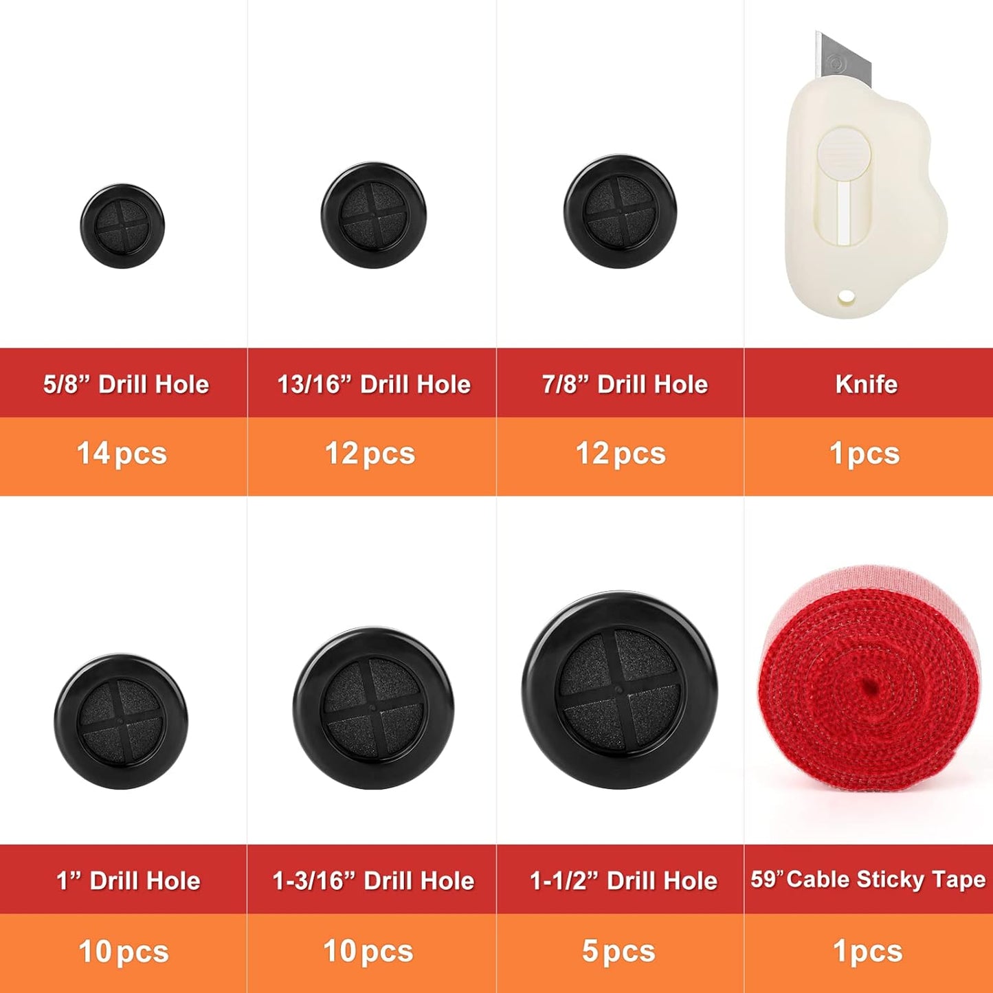 63Pcs Rubber Grommet Kit, Drill Hole Firewall Hole Plugs Wire Protection, 6 Sizes 5/8" 13/16" 7/8" 1" 1-3/16" 1-1/2"(Round)