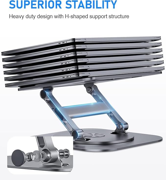 Adjustable Laptop Stand with 360 Rotating Base, Stable Computer Stand for Laptop Ergonimic Foldable Laptop Riser for Desk Compatible with MacBook Pro/Air Notebook up to 16 Inches, Grey