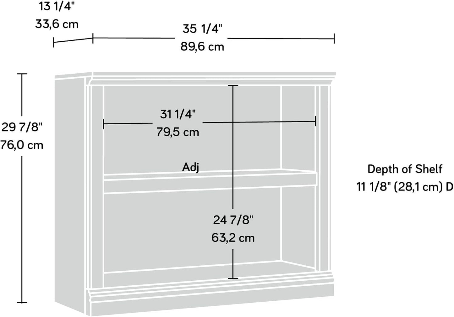 Sauder 2 Tier Book Shelf Wooden Bookcase Multipurpose Bookshelf for Home Office, Living Room, in Salt Oak