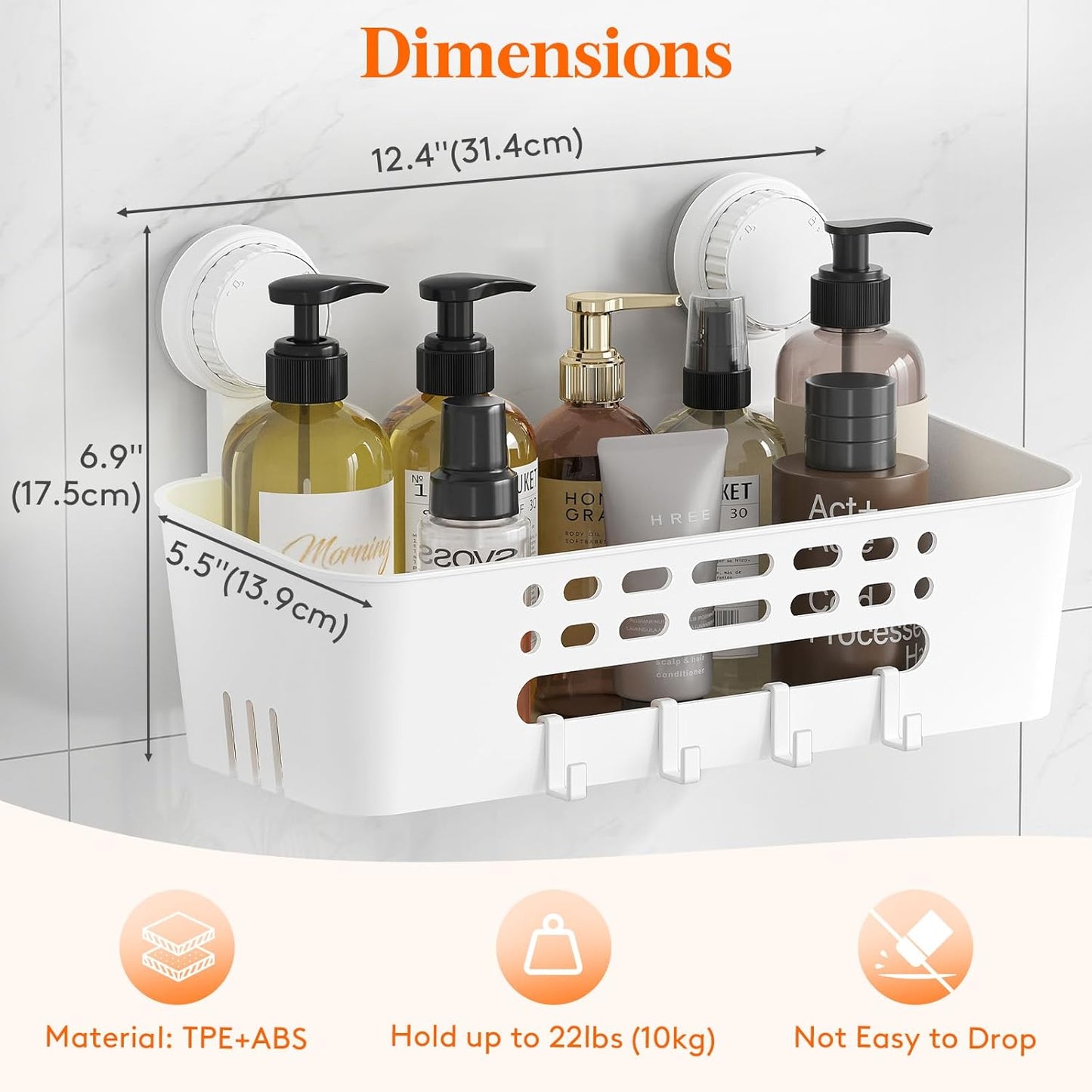 Lifewit Shower Caddy Suction Cup, 12.4inch Large Removable Shower Shelves for Inside Shower, NO-Drilling Bathroom Organizers and Storage Rack for Shampoo Strong Vacuum Suction, 2 Pack