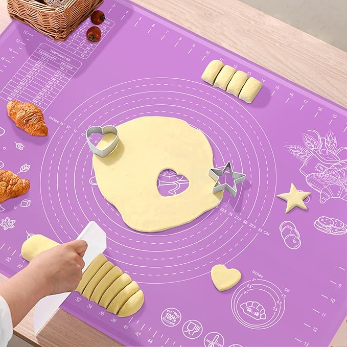 Silicone Baking Mat 28" x 20" Extra Thickness Dough Rolling Mat with Measurements and Edge Heightening, Non-stick Food Grade Silicone Pastry Mat for Pastry, Bread, Cookies, Pizza, Fondant, Pasta