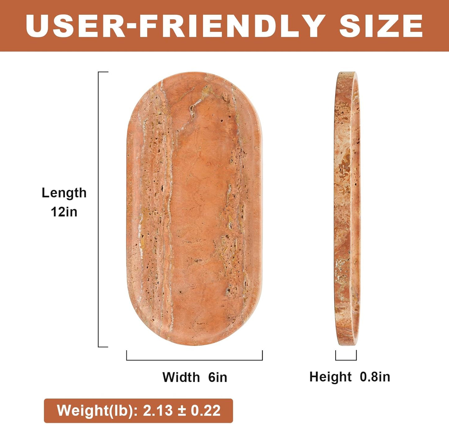 Koville Turkish Natural Travertine Tray, 12"x6" Vanity Decorative Marble Wabi Sabi Decor for Home, Countertop Organizer, Catchall for Perfume, Candles, Jewelry Dish