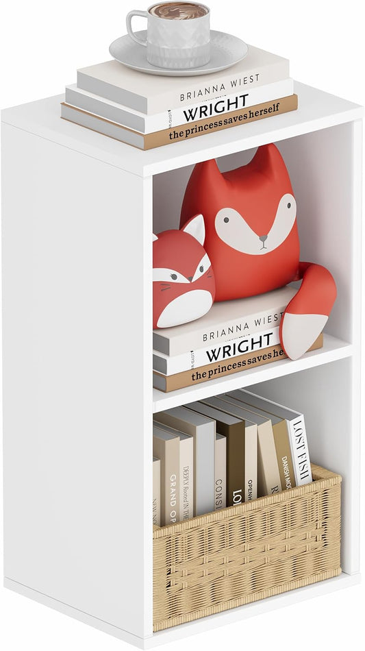 Bookshelf, Wooden Cube Storage Organizer with 11" Open Cubes, Stackable Modular Bookcase for Room Divider Storage, Book Shelf for for Living Room, Bedroom, Office (White, 2-Cube)