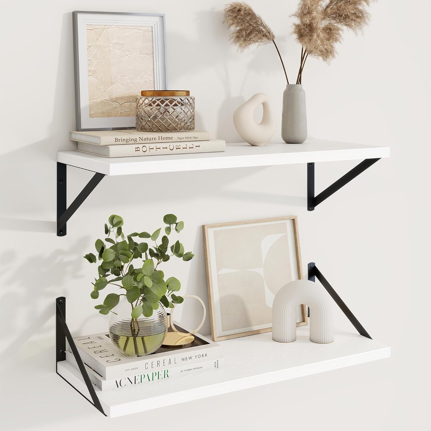 Axeman White Floating Shelves for Wall - 24 Inch Wide x 10 Inch Deep Floating Shelves Set of 2 -White Wide Wall Shelves for Living Room Bathroom Bedroom