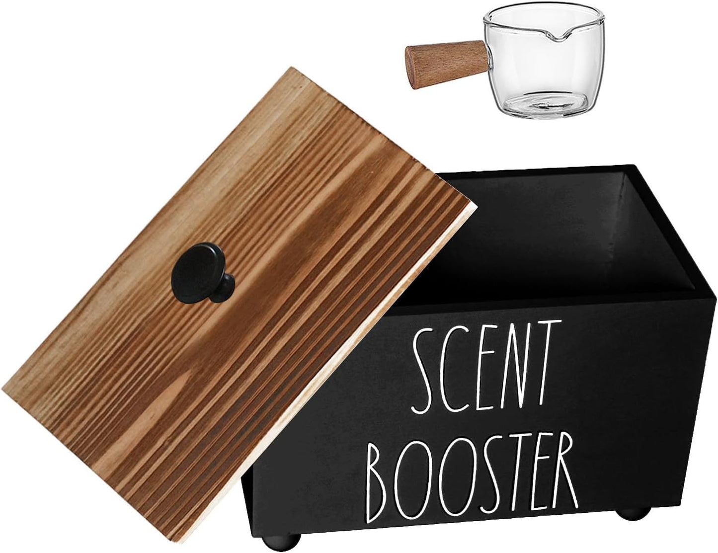 Laundry Scent Booster Container, Farmhouse Scent Beads Storage Organization, Rustic Wood Dispenser for Clothing Fragrance Beads, Laundry Room Powder Box, Laundry Detergent Organizer Bin(Black)