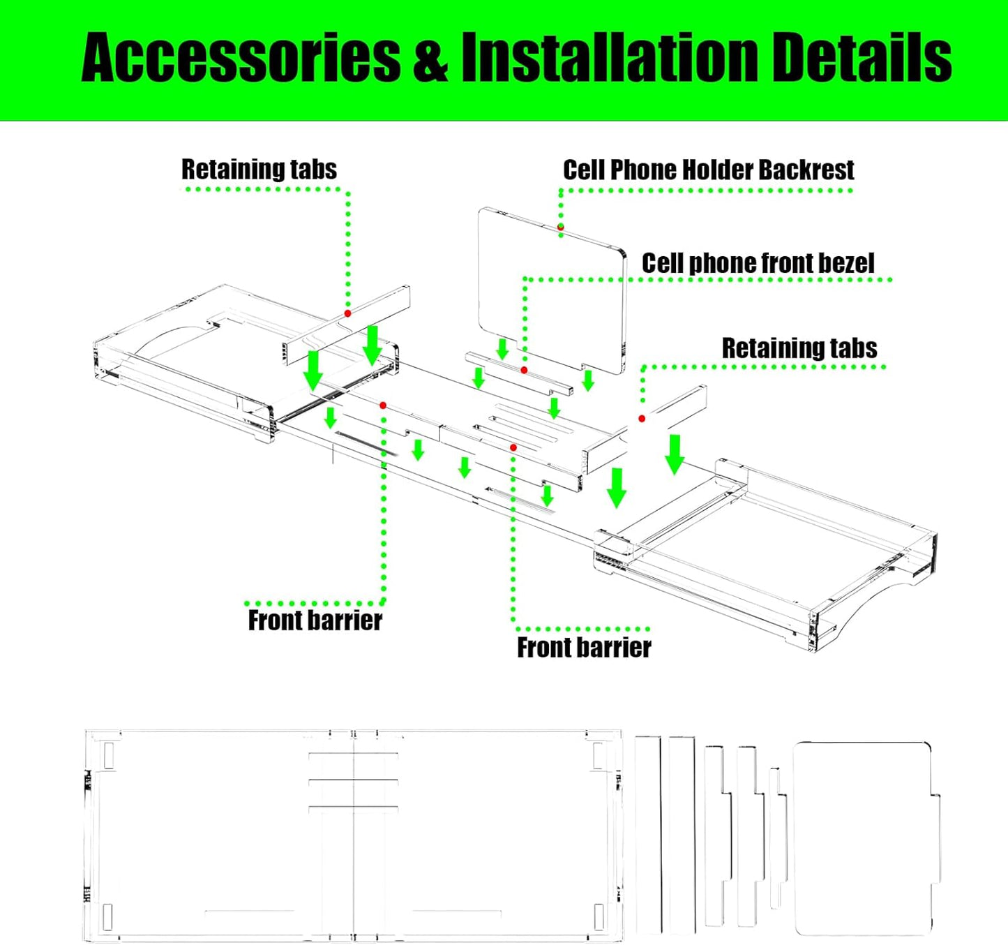 Acrylic Bathtub Tray Expandable Tub Trays Clear for Bath Caddy for Bathtub