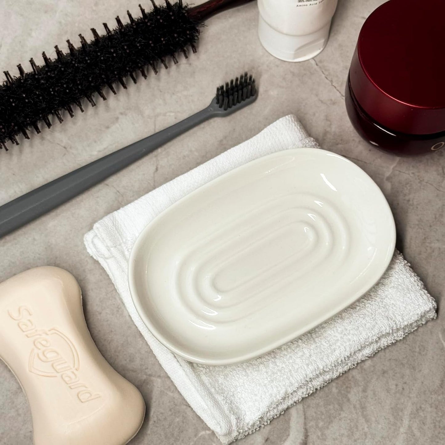 Soap Dish, Ceramic Soap Dish with Marble PatternShower, Soap Saver Tray for Bathroom, Kitchen Sink & Vanity, Multi-Use Holder for Jewelry, Rings, Keys (1 Pack, White)