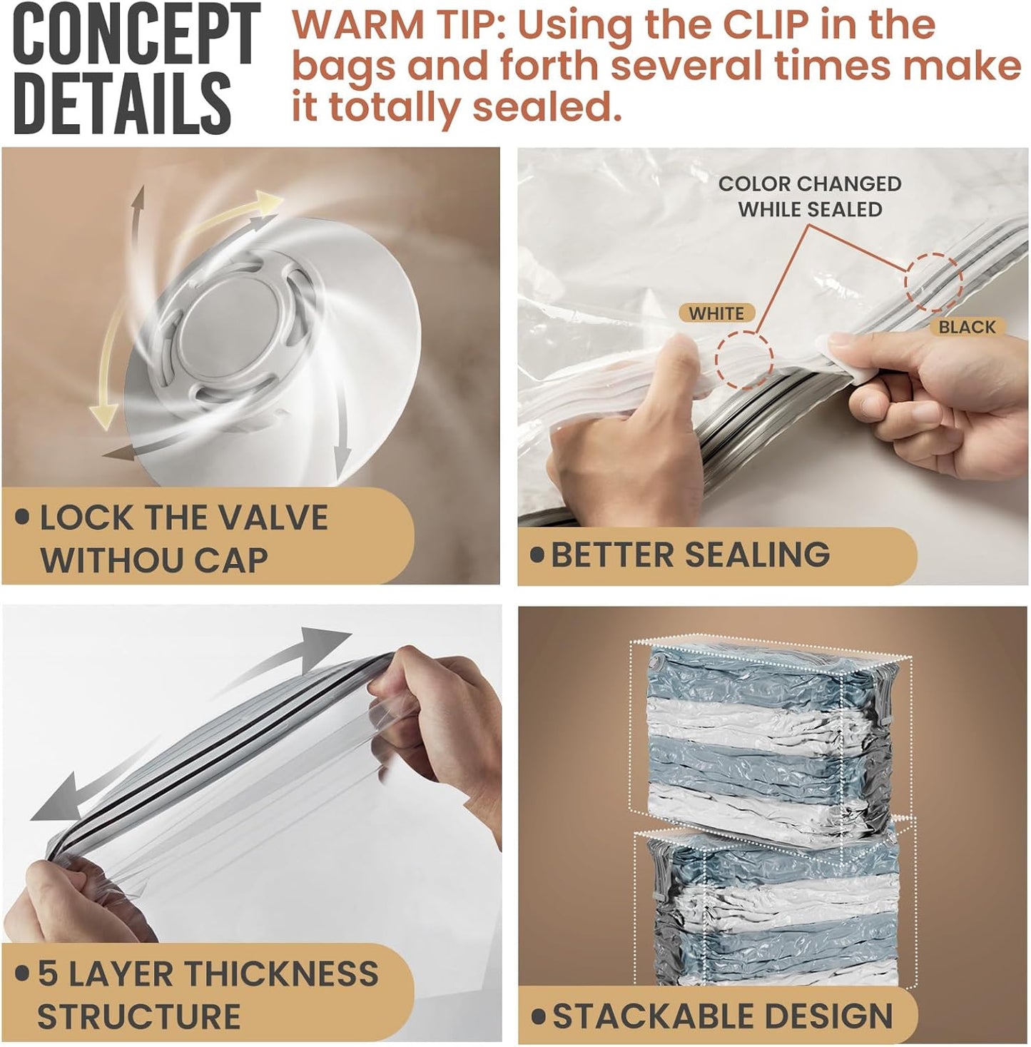 TAILI 6 Pack Vacuum Storage Bags, Jumbo Cube (31x40x15 Inch), Extra Large Vacuum Seal Bags for Clothing, Comforters, Blankets, Bedding, Closet Organization Space Saving, Cream