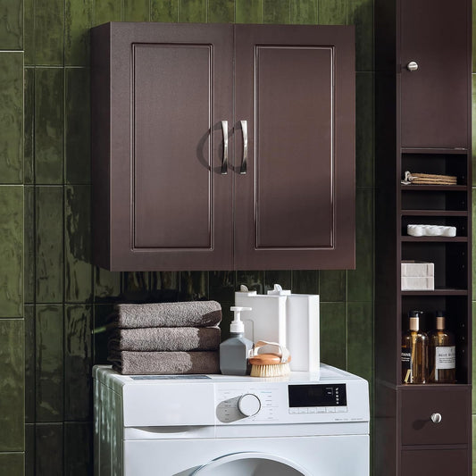 Haotian Wall Cabinet Laundry Room, Medicine Cabinet for Bathroom Kitchen Garage,Floating Cabinet Hanging Storage with Adjustable Shelf, Brown FRG231-BR
