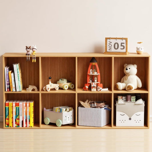 Cube Storage Organizer with Back Panel, 11" x 11" Cubby Shelf, Bookshelf for Home Office, Living Room, Bedroom (Natural, 8-Cube)