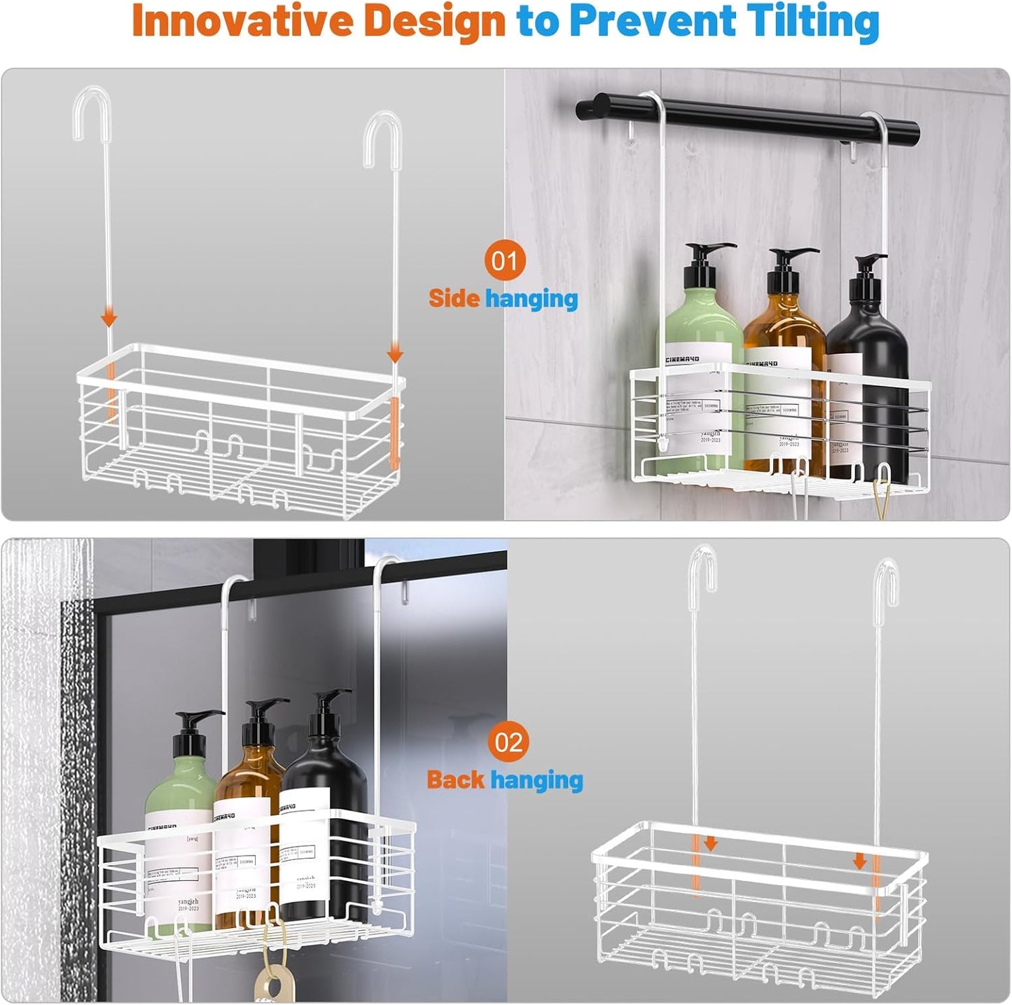 YUOROS Hanging Shower Caddy, Shower Caddies Bathroom Shower Rack Organizer Shampoo Bracket (White)