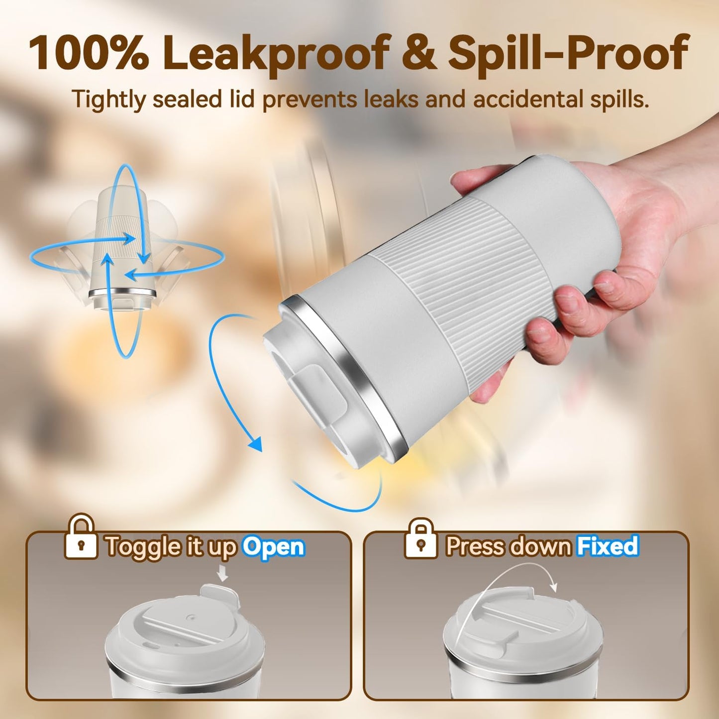 12OZ Travel Coffee Mug Insulated Coffee Cup with Spill Leak Proof Lid, Portable Stainless Steel Tumbler Reusable Hot and Cold Water Mug for Car, Daily, Camping- White