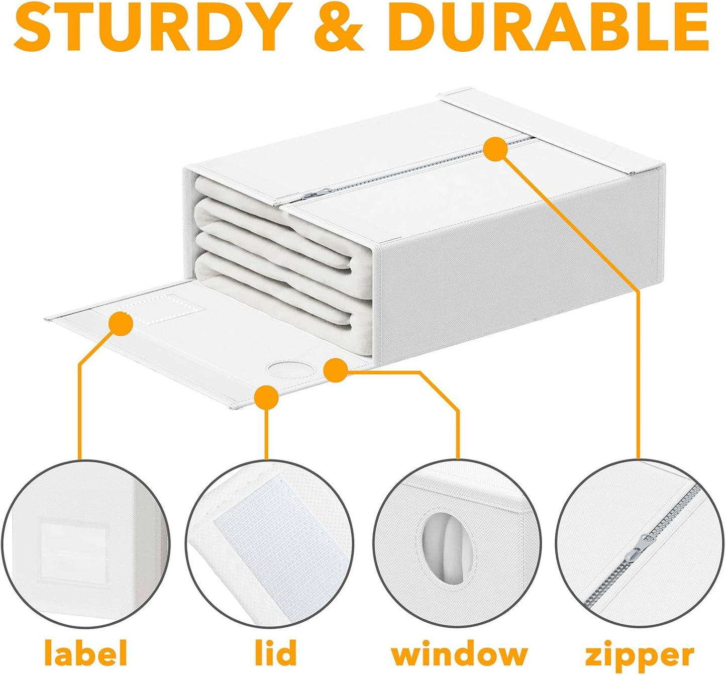 SpaceAid 4 Pack Bed Sheet Organizers and Storage, Foldable Sheet Organizer for Linen Closet, Sheets Set Folder Keeper with Window XL (Queen & King Size) Organizing Bedding Container, White