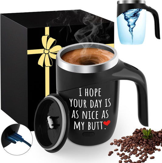 Magnetic Stirring Coffee Mug Stainless Insulated Cup White Elephant Adults 30 Weird Novelty Useful Unique Men Prank Dirty Christmas Gag Fun Secret Santa Unisex Holiday Best Cool Nice Exchange Gifts