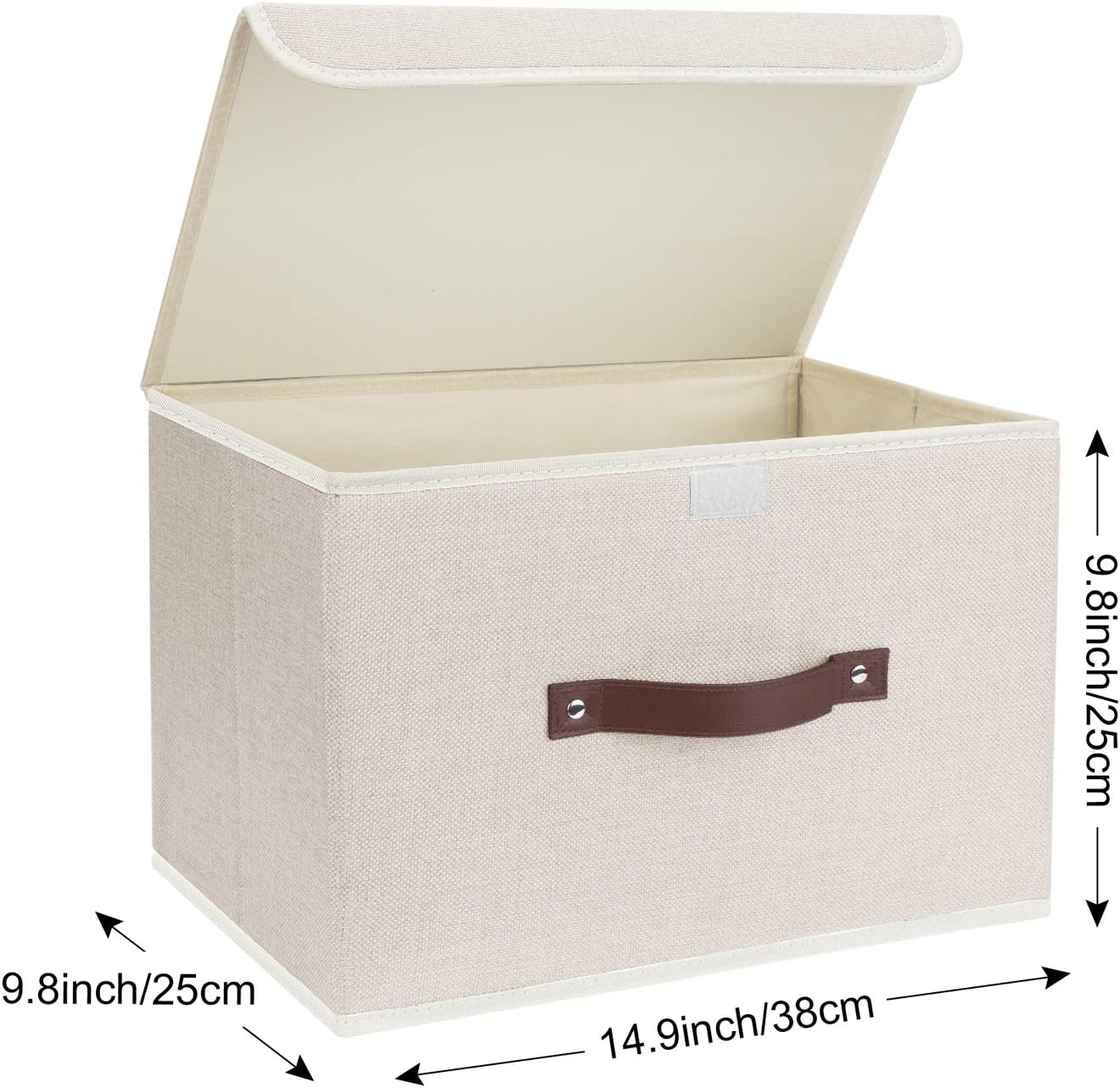 TYEERS Collapsible Storage Boxes, Washable Fabric Storage Bins with Lids, 14.9x9.8x9.8 inches, 3 Pack, Beige