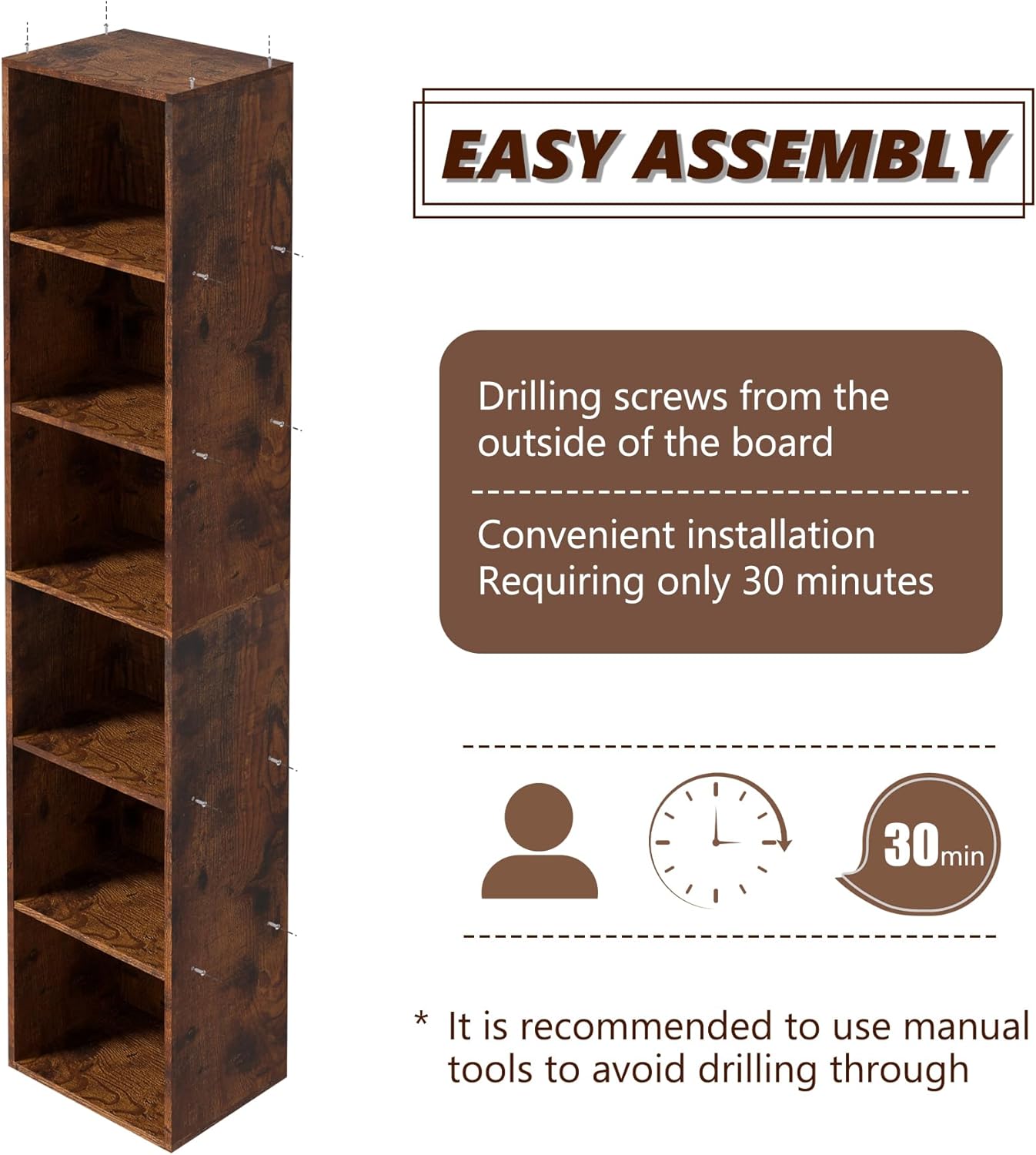 Wooden 6 Cube Storage Organizer, 6 Tier Storage Cubes Storage Display Cubby, 62 Inch Tall Versatile Cubes Shelf and Cubby Organizer for Any Space (Retro Brown, 6 Cube-W(11.8inch)