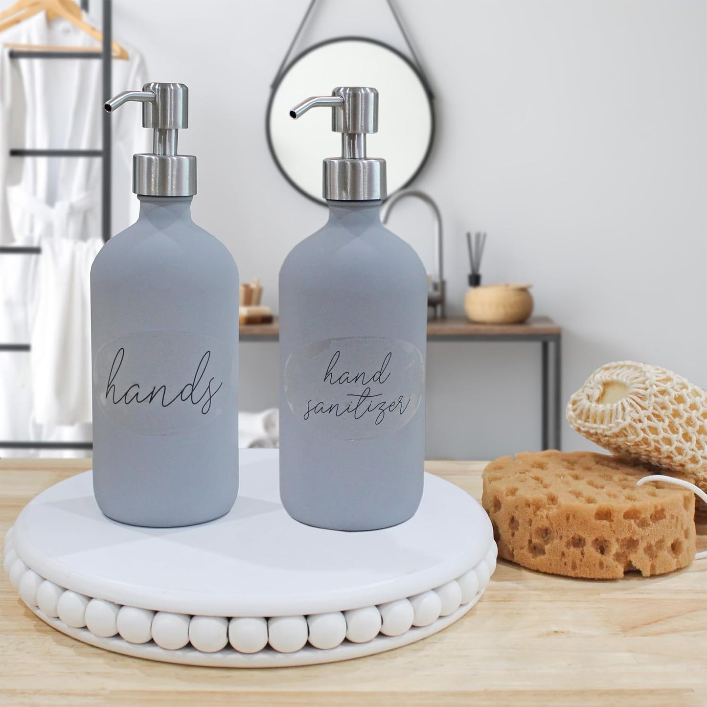 Cornucopia Brands 16oz Gray Pump Bottles (2-Pack); Gray Coated Glass Soap Dispenser Pump Bottles for Lotion, Hand Care & Liquid Soap