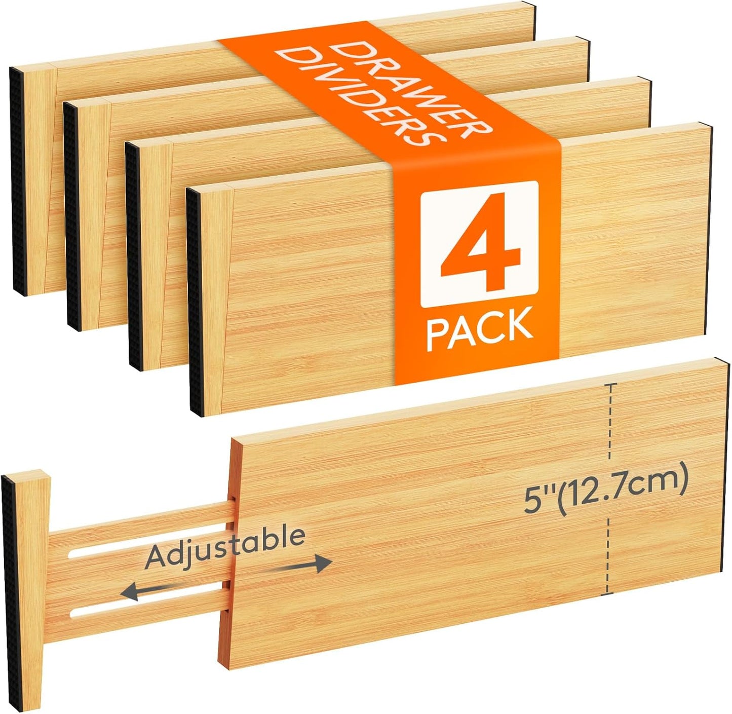 Lifewit 4 Pack 5" Deep Bamboo Drawer Dividers, 13-16.5" Expandable Drawer Organizers for Clothes, Adjustable Dresser Drawer Divider, Clothing Drawer Separators for Dresser, Bedroom, Bathroom, Kitchen