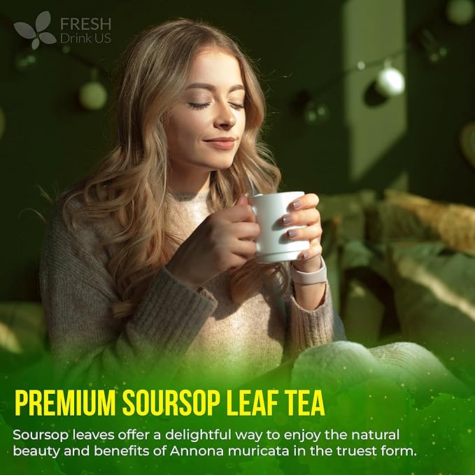 FreshDrinkUS, 120+ Premium Soursop Graviola Dried Leaves Tea, 40 Cups, 120-130 Natural Leaves, Whole Leaves, Wildcrafted, Graviola, Hoja Guanabana, Soursop Loose Leaf Herbal Tea, No Gluten, Vegan