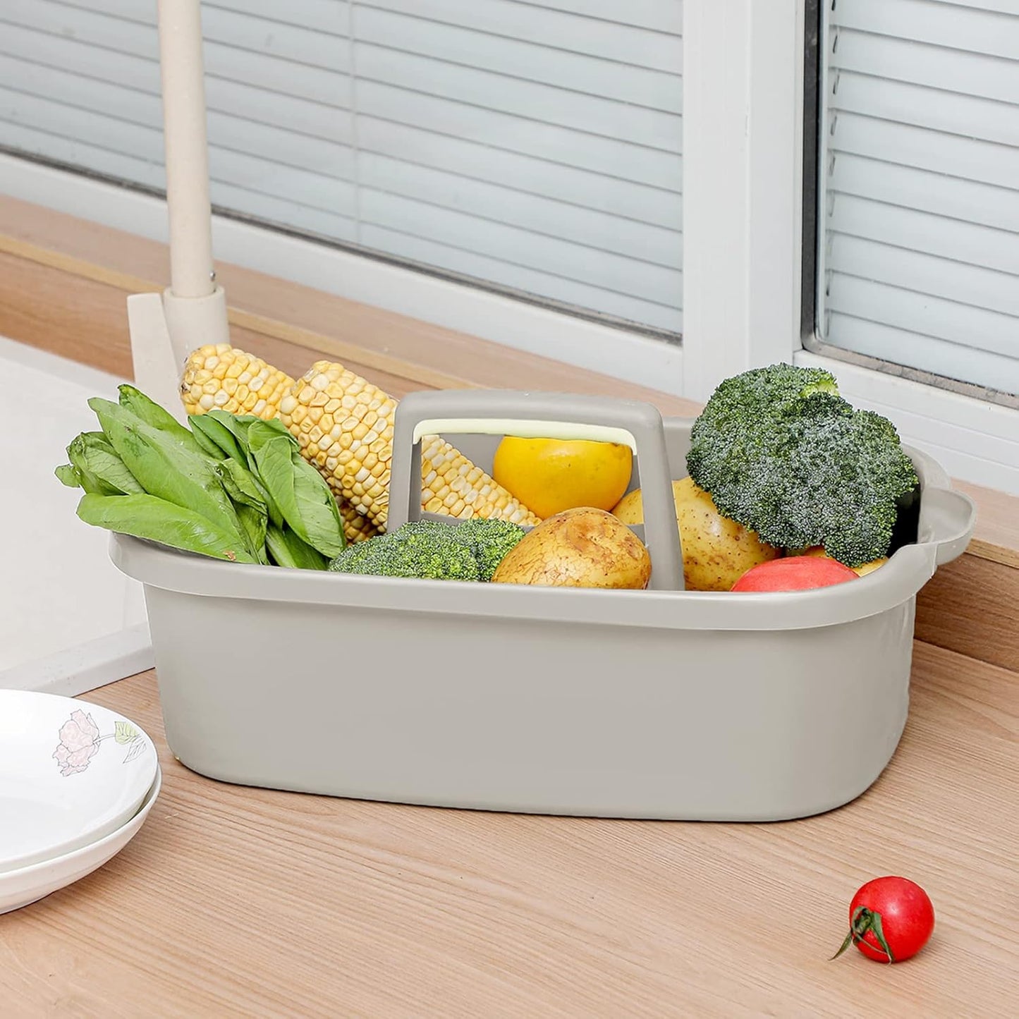 JiatuA Large Cleaning Supplies Caddy Portable Shower Basket Supply Organizer with Handle Plastic Bucket Tool Storage for Bathroom, Bedroom, Kitchen, College Dorm, Garden, Light Gray 2 Pack