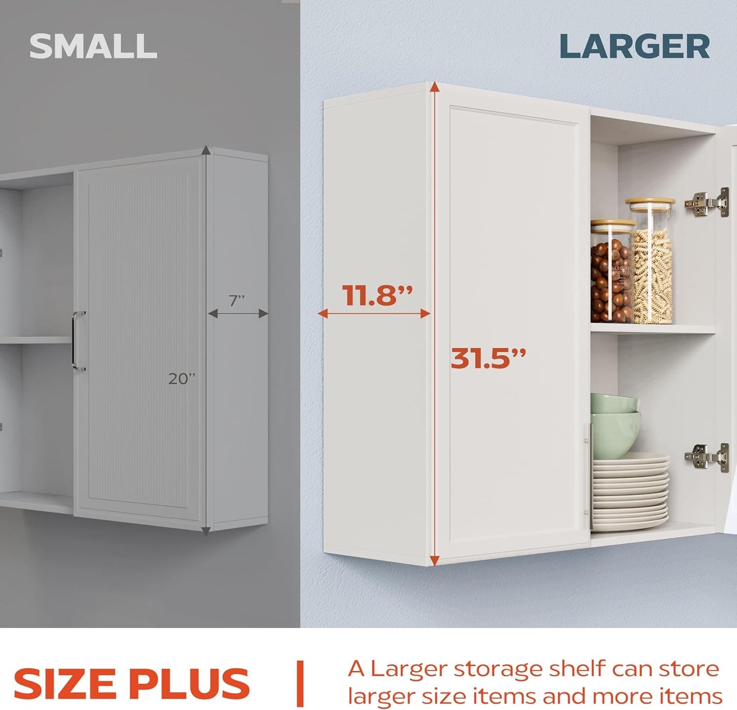 Laundry Room Wall Cabinet with Adjustable Shelf,Wall Mounted Kitchen Cabinets with Two Shaker Doors,Upper Storage for Laundry Room, Bathroom, Kitchen,Large,White