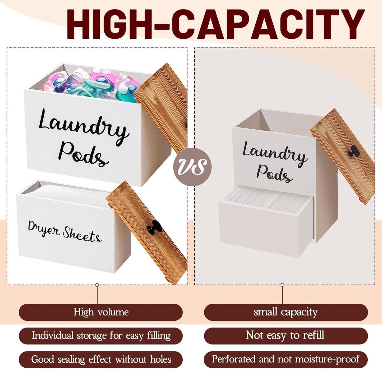 Dandat 3 Pcs Dryer Sheet Holder Laundry Pod Holder Scent Booster Container Set with Scoop Rustic Wood Dryer Sheet Container Laundry Beads Dispenser for Storage(White)