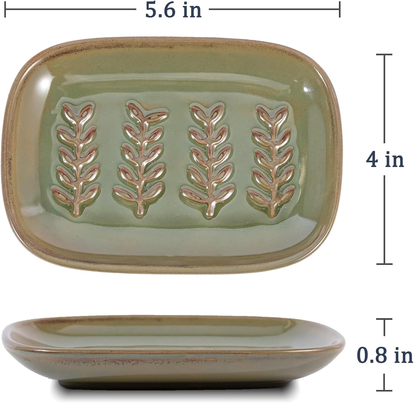 Aesthetic Ceramic Soap Dish for Shower, Soap Holder with Raised Relief, Shower Soap Dish for Shampoo Bar Or Sponge, Soap Saver for Bathroom, Kitchen, Sink, Decorative Soap Tray (Green)