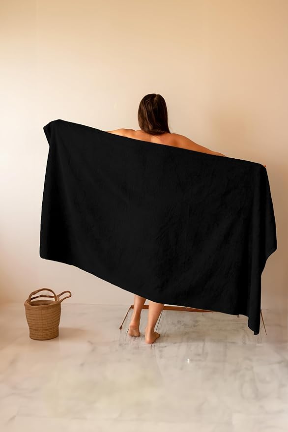 SALBAKOS 100% Turkish Cotton Jumbo Bath Sheet Towel Oversized 40x80 inch | Premium Hotel & Spa Quality, Soft, Absorbent, XL Bath Towels | Made in Turkey (Pack of 1, Black, Jumbo Bath Sheet)