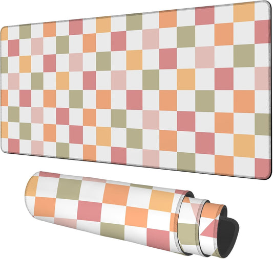 Gaming Desk Pad Large Extra Length Multicolored Chess Board Mouse Pad Keyboard Laptop Non-Slip Waterproof with Rubber Base Thick Stitched Edge Mouse Mat for Office Home 35.4 x 15.7 Inches