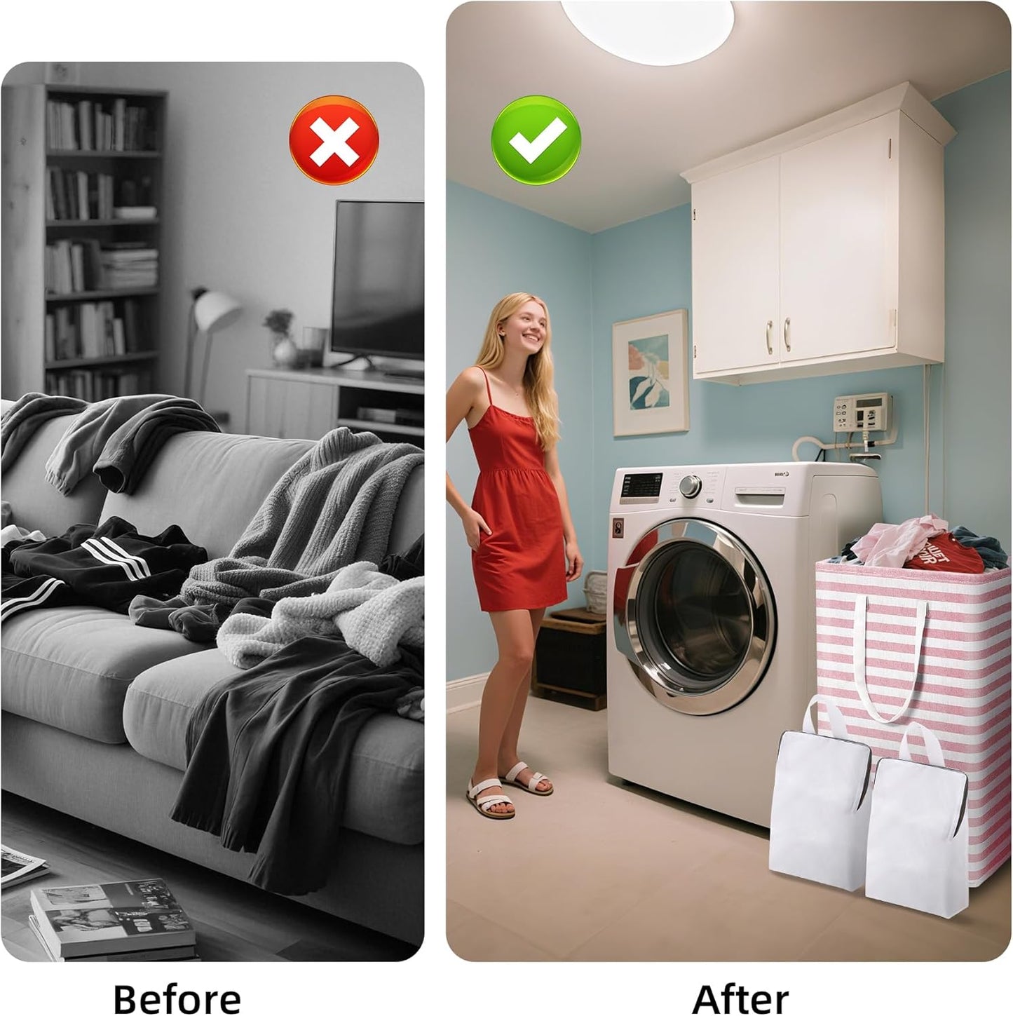 Pink Large Collapsible Laundry Basket Hamper Bag Dirty Clothes Storage and Organization for Bedroom Bathroom Dorm Room College with Handleswith Easy Carry Clothes