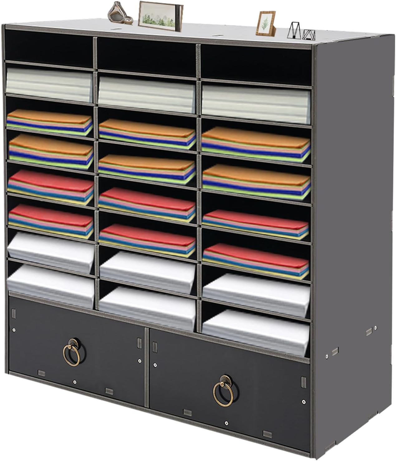Literature Organizers, Mail Sorter Organizer Adjustable Shelves and 2 Drawers Desktop File Sorter Paper Organizer for Home School Office (Black, 24 Slots with 2 Drawers)