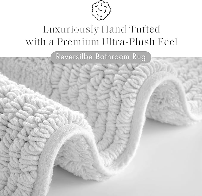 Madison Park Splendor Reversible 100% Cotton Tufted Bathroom Rug-3000 GSM Hotel Quality Luxurious Plush Medium Pile Bath Mat Absorbent, Quick Dry, Shower Room Décor, 24x72, Grey