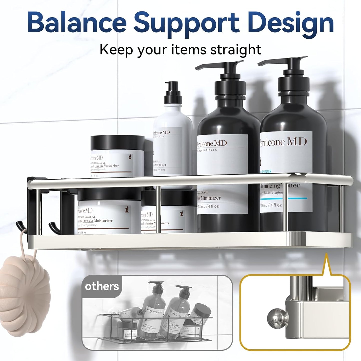 YASONIC Shower Caddy Adhesive, No Drill Bathroom Organizers, Rust Proof Shower Shelves, Wall-Mounted Shower Holder, Silver, 3 Pack