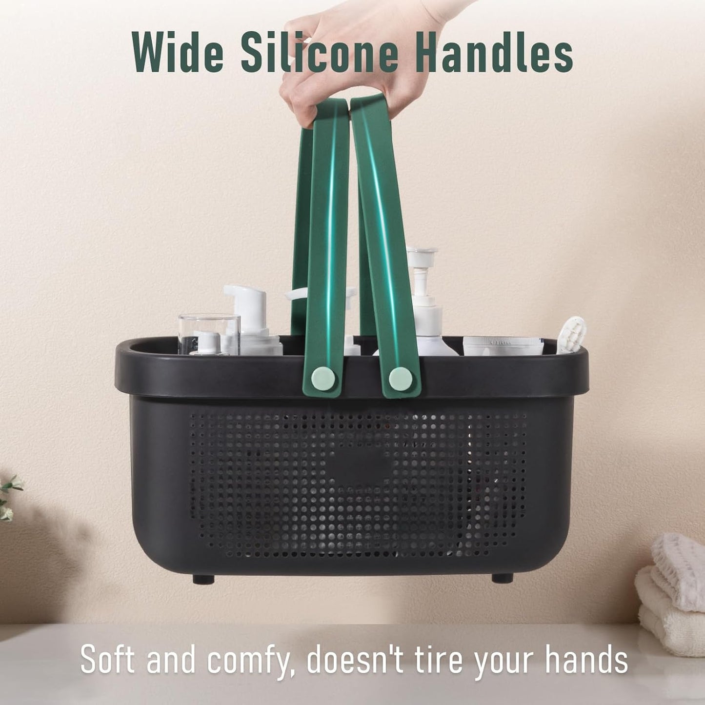 JiatuA Plastic Storage Basket with Handle Portable Shower Caddy Tote Organizer Basket Bin for Bathroom Kitchen Dorm Room Bedroom, Black Green