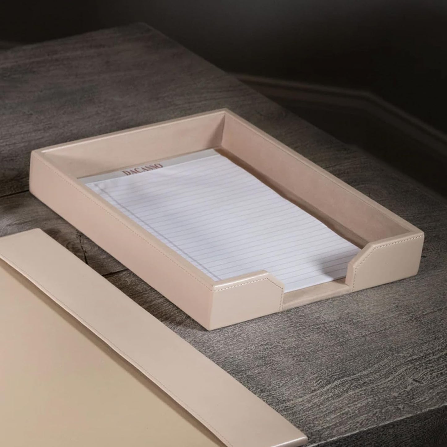 Dacasso Bonded Set Luxury Leather Desk Pad & Desk Organization Essentials, 6 Piece, White Latte