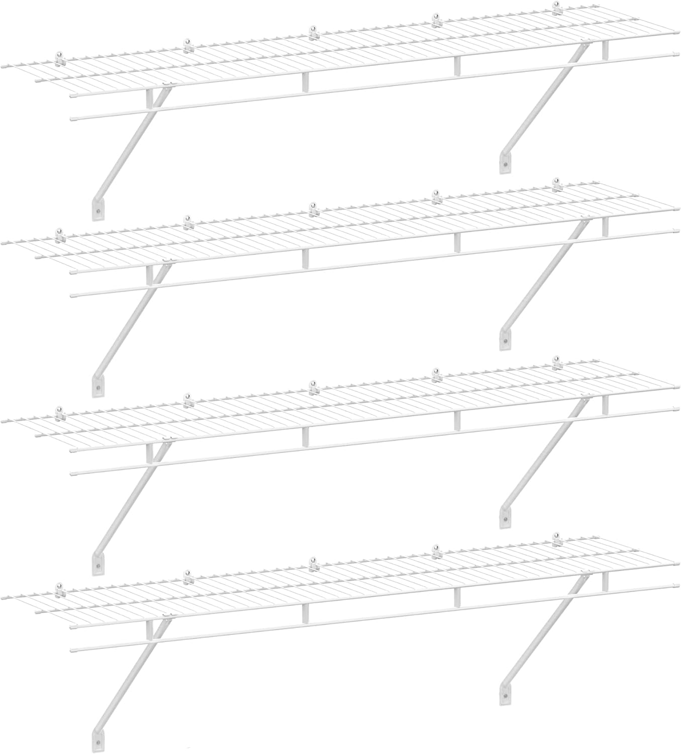 HAUSHOF Closet Shelves Wall Mounted 4-Pack, 4 ft x 12in White Wire Shelving for Laundry Room, Closet, Basement Organization and Storage